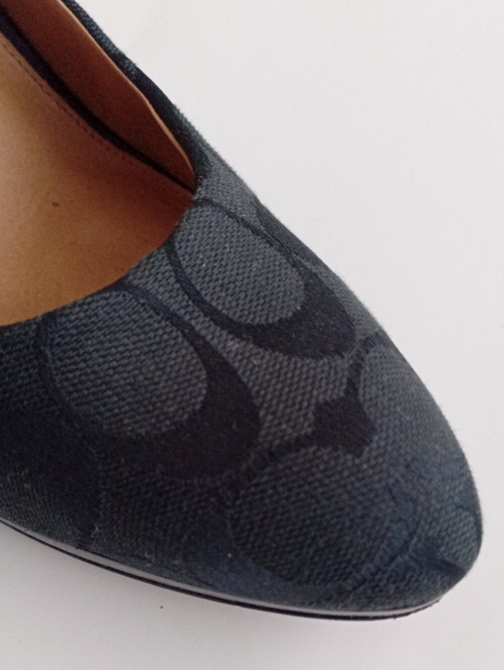 COACH Black Signature Monogram Pointed Toe Heels Size 10B | Designer Dress Shoes - Picture 8 of 17